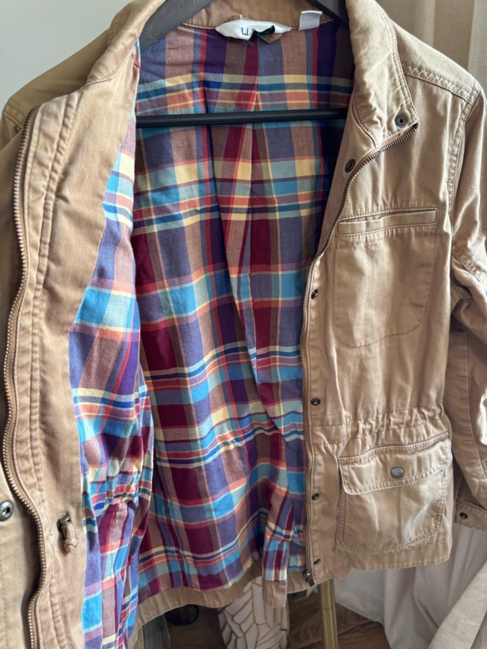 L.L. Bean Classic Utility Field Jacket - Tan Khaki - Plaid Flannel Lined | Small - Picture 9 of 10